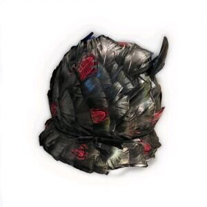 Vintage Black Feather Cocktail Hat Red Accents Union Made USA Formal Church Hat